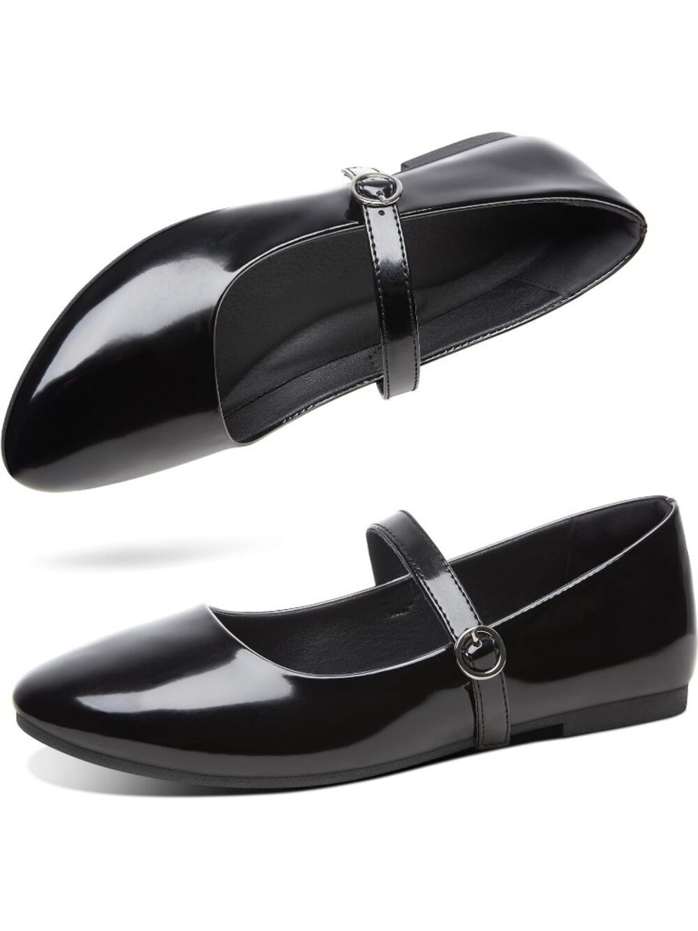 Women's Black Patent PU Leather Mary Jane Round Toe Ballet Flats Casual Shoes